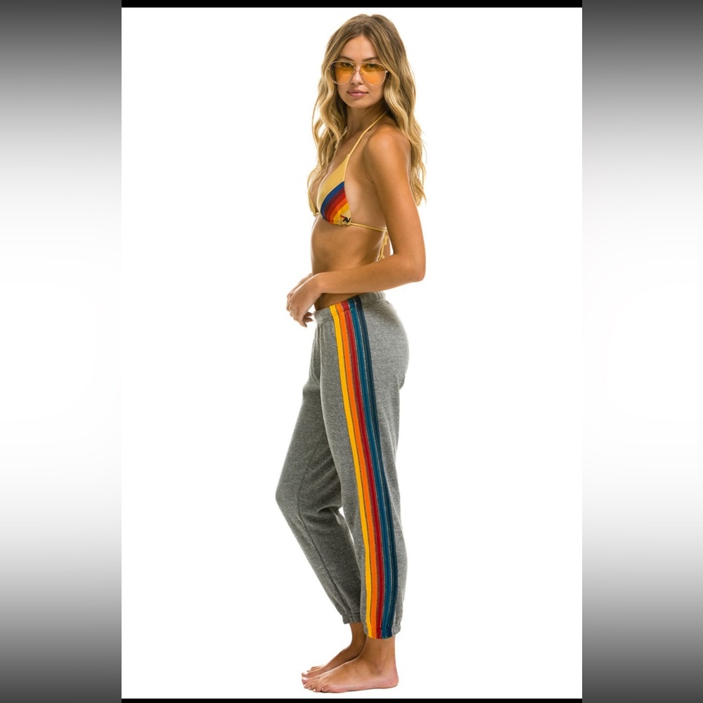 Aviator Nation 5 stripe/neon sweat pants/heather gray
